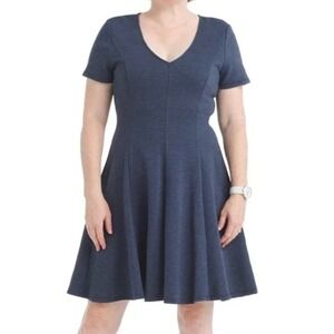 Hutch Dress Womens Small Blue Vicki Textured V Neck Short Sleeve Fit Flare